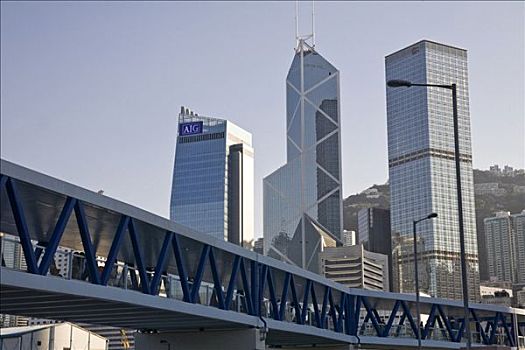 步行桥,星,渡轮,中心,香港,左边,银行,建筑,中国银行,中国