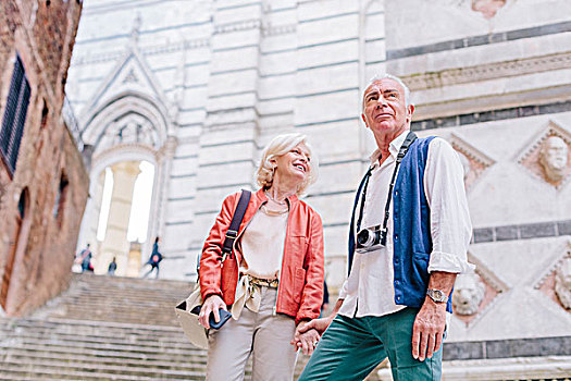 游客,情侣,相机,智能手机,城市,楼梯,锡耶纳,托斯卡纳,意大利