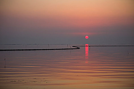 落日,湖面