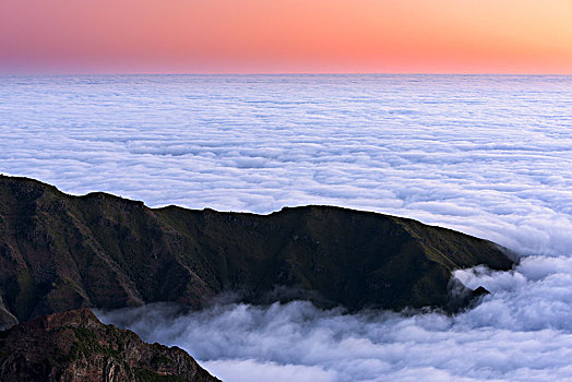 日出,海洋,雾气,风景,丰沙尔,马德拉岛