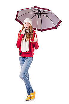 美女,伞,白色背景