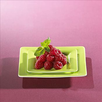 新鲜,树莓,绿色,盘子