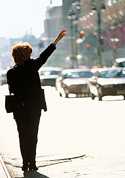 女人,街道,抬起,手臂