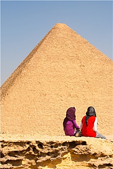 埃及人,女孩,朋友,一瞬,金字塔