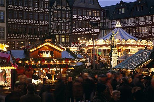 圣诞市场,名字,法兰克福,市政厅,黑森州,德国,欧洲