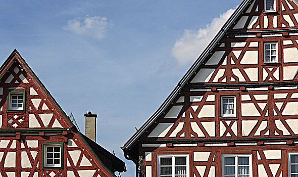 半木结构,房子,市场,街道,特写,巴登符腾堡,德国,欧洲