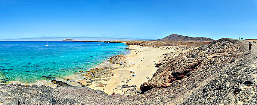 沙滩,青绿色,水,干盐湖,普拉亚布兰卡,兰索罗特岛,加纳利群岛,西班牙,欧洲