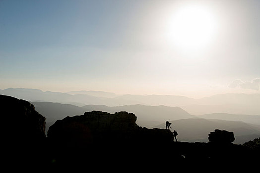 登山,协助,顶峰,山