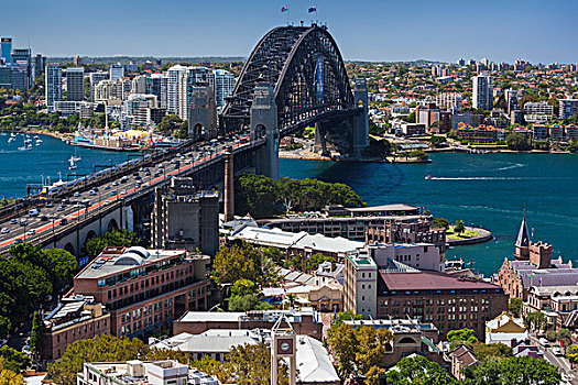 澳大利亚,悉尼港大桥,石头,区域,俯视图,白天
