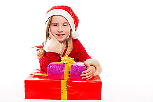 圣诞节,圣诞老人,儿童,女孩,高兴,兴奋,丝带,礼物,隔绝