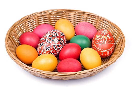 彩色,复活节彩蛋,柳条篮