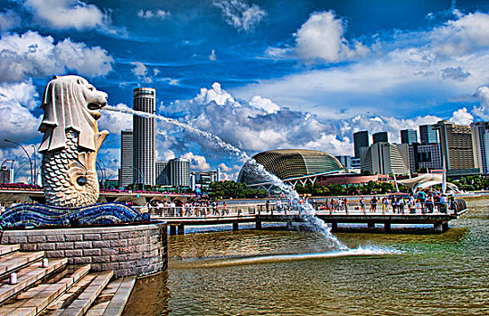鱼尾狮,象征,新加坡,市区,天际线,区域,克拉码头