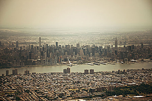 纽约,市中心,航拍,哈得逊河,新泽西