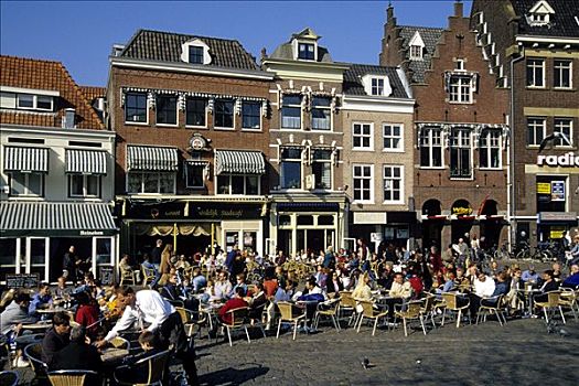 酒吧,露天咖啡馆,正面,历史,房子,市场,豪达城,省,荷兰南部,荷兰,荷比卢,欧洲