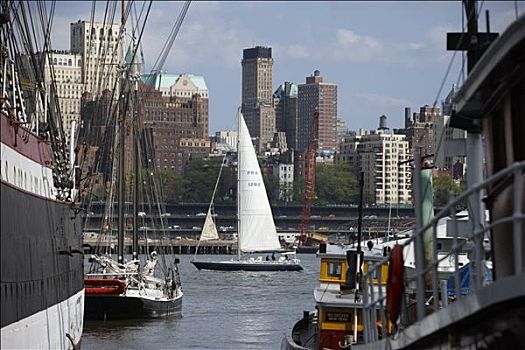 帆船,南方,街道,海港,纽约,美国