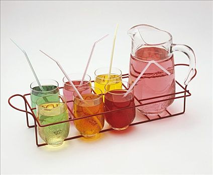 不同,色彩,软饮料,玻璃杯,玻璃罐