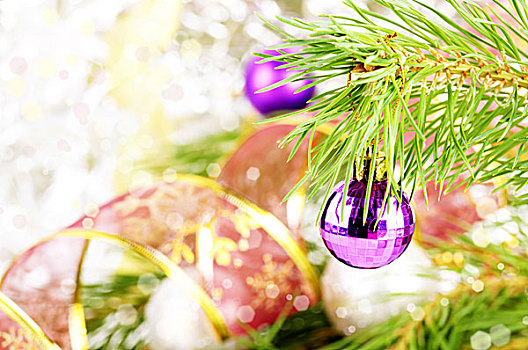 圣诞装饰,紫色,玻璃,球,上方,鲜明,背景
