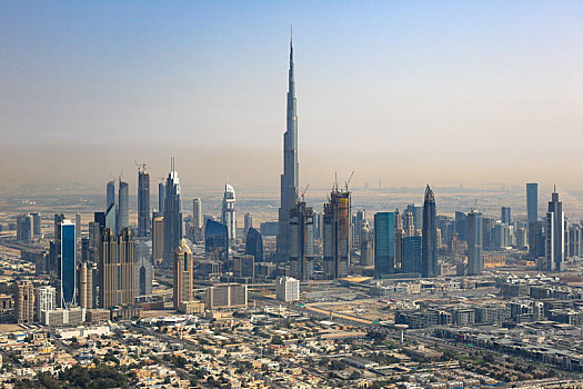 迪拜,天际线,哈利法,市区,俯视,航拍