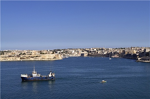 风景,瓦莱塔市,上方,格兰德港,三个,城市,马耳他
