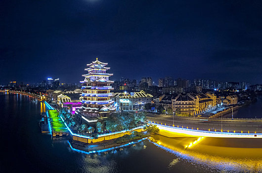广东惠州合江楼夜景航拍风光