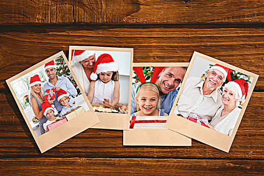 合成效果,图像,微笑,老年夫妇,圣诞礼物,照片,木地板