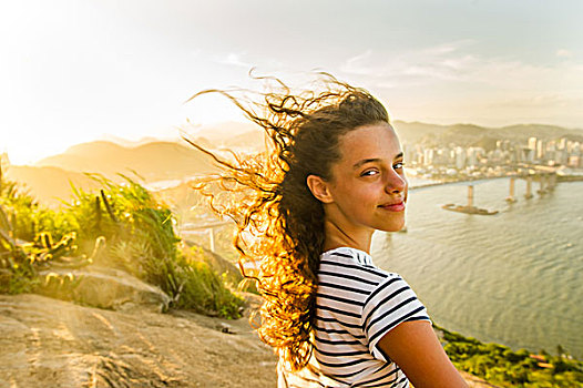 女孩,视点,日落,里约热内卢,巴西