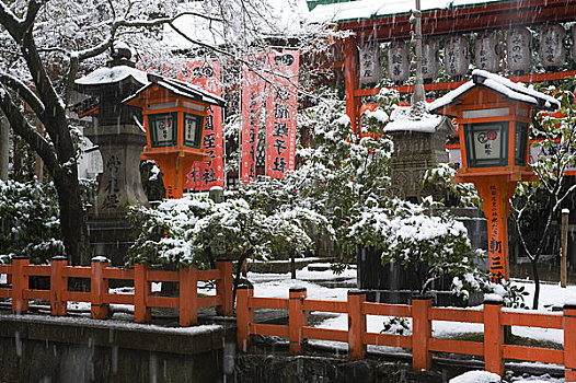日本,京都,神祠,日本神道,雪中,红灯笼