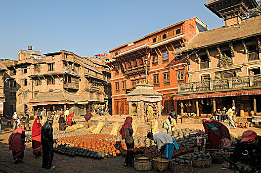 陶器,市场,巴克塔普尔,加德满都山谷,世界遗产,尼泊尔,亚洲