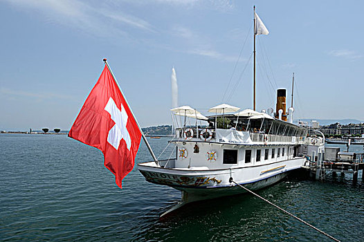 老,蒸汽船,湖,日内瓦,瑞士,欧洲