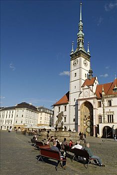 城镇广场,市政厅,奥洛摩兹,北方,摩拉维亚,捷克共和国,欧洲