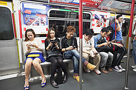 中国,香港,地铁,乘客,电子装置
