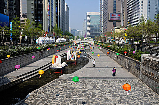 韩国,首尔,清溪川,7公里长,现代,公用,娱乐,留白,市区