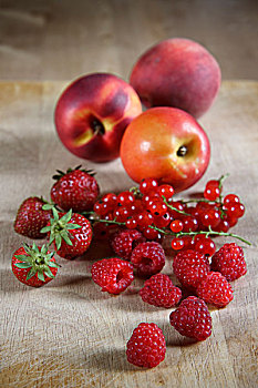 夏天,布丁,桃,草莓,树莓,红醋栗