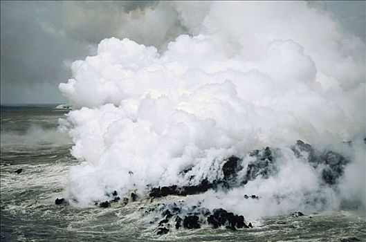 熔岩流,进入,海洋,蒸汽,费尔南迪纳岛,加拉帕戈斯群岛,厄瓜多尔