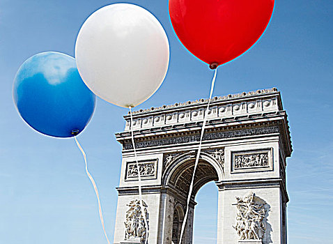 气球,彩色,法国国旗,正面,拱形