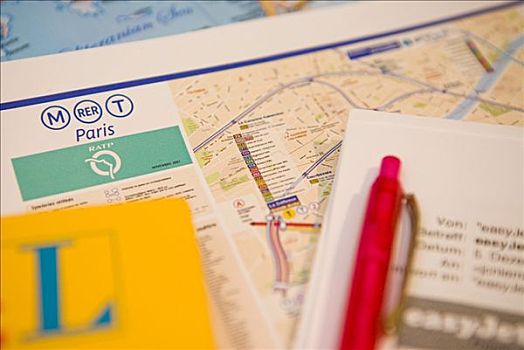 城市地图,语言文字,引导,笔,巴黎,度假,计划
