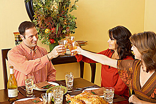 男人,女人,祝酒,白葡萄酒,感恩节,桌子