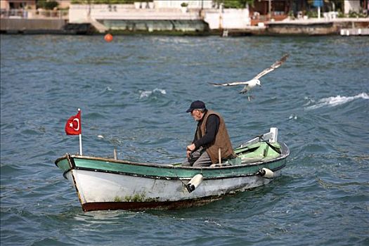 捕鱼者,船,博斯普鲁斯海峡,伊斯坦布尔,土耳其