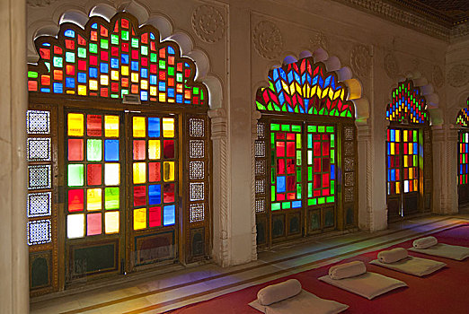 彩色,彩色玻璃,房间,梅兰加尔堡,拉贾斯坦邦,印度