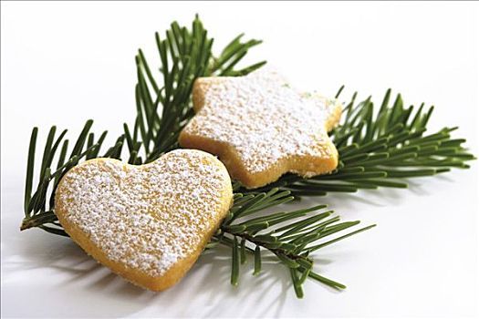 心形,星形,奶油甜酥饼,圣诞曲奇,冷杉枝,圣诞装饰