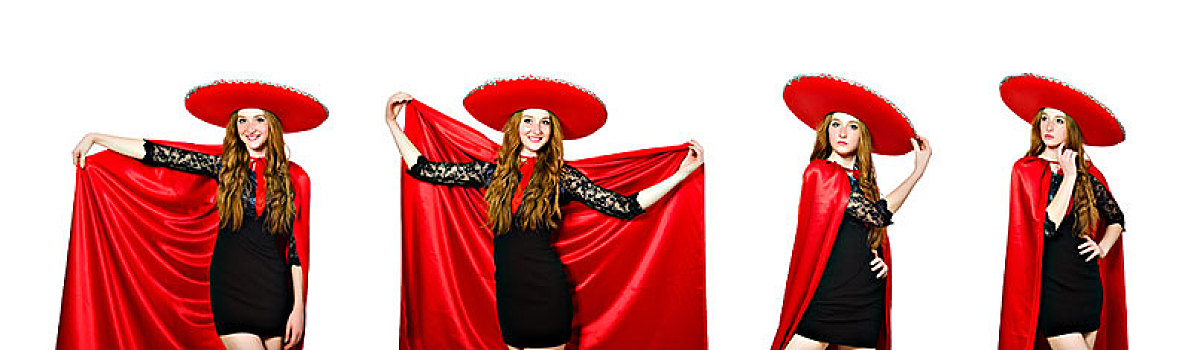 墨西哥人,女人,红色,衣服,白色背景