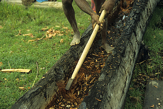 巴布亚新几内亚,河,男人,雕刻,独木舟,室外,树干