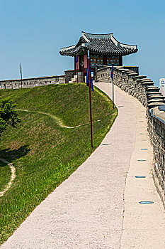 巨大,石墙,世界遗产,要塞,水原,韩国