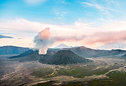 风景,火山,日落,烟,婆罗莫,山,国家公园,爪哇,印度尼西亚,亚洲