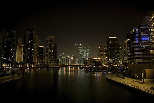 现代建筑,摩天大楼,夜景,迪拜,阿联酋,近东