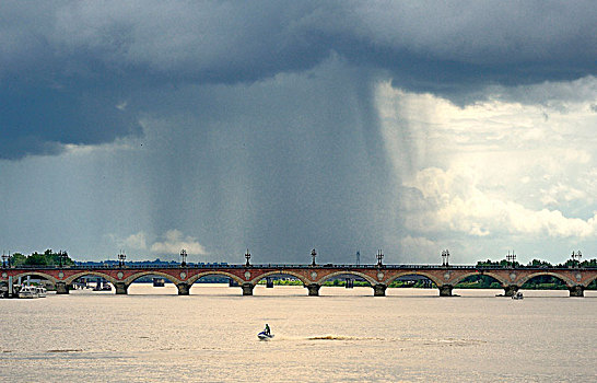 法国,波尔多,石桥,加仑河,河,降雨