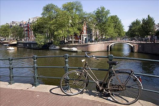 自行车,运河,阿姆斯特丹,荷兰,欧洲