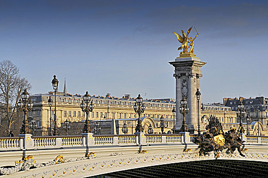亚历山大三世,桥,跨越,塞纳河,装饰,华丽,新艺术,灯,雕塑,豪华,巴黎,法国
