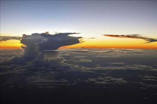 飞机,日落,云