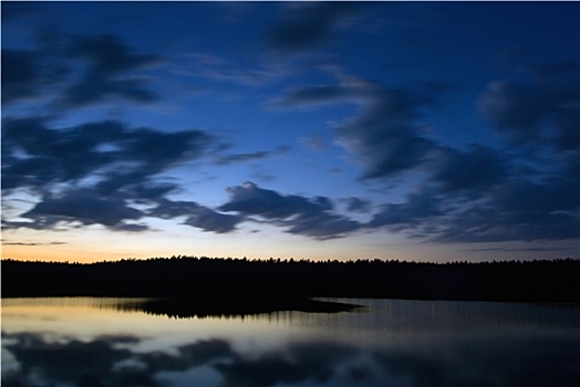 湖,黄昏,长时间曝光